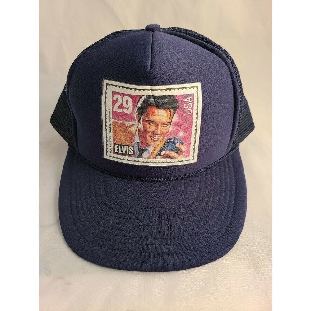 Elvis Snap back Trucker Hat Vintage Cap Stamp Blue Mesh